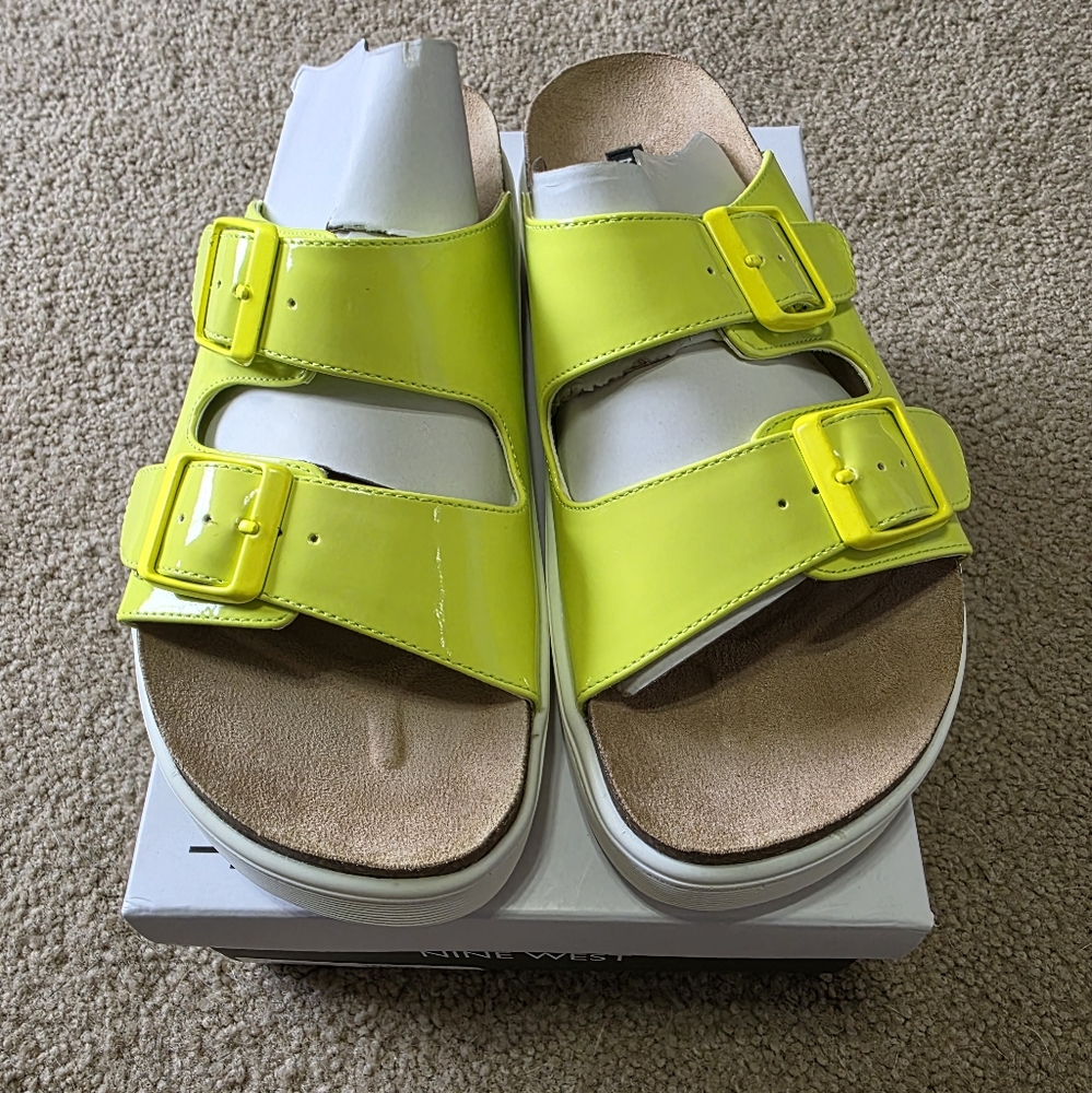 NWT Nine West Women's Neon Yellow Sandals Size 7